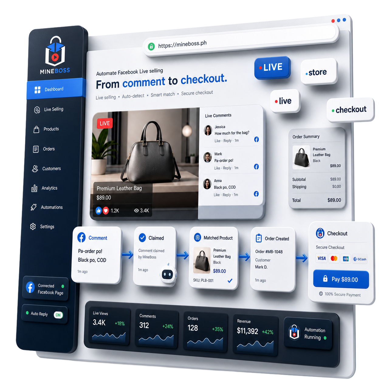 MineBoss PH Facebook Live selling automation preview